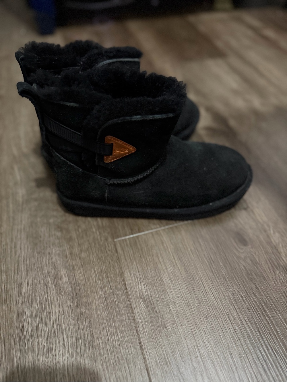 UGG Black Kids Short Sheepskin Boots with Suede Upper
